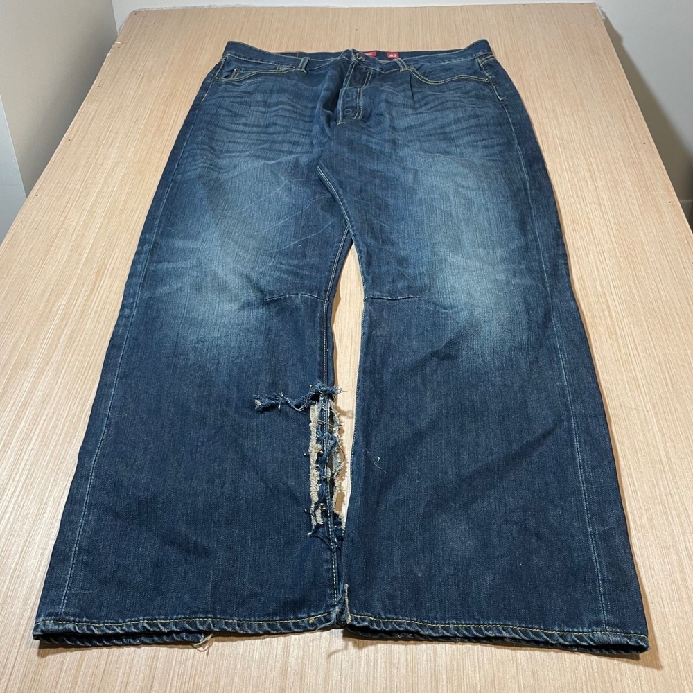 Ed Hardy Tiger Graphic Jeans Mens 42x32 Wide Leg Distressed Blue Denim Lot 2009